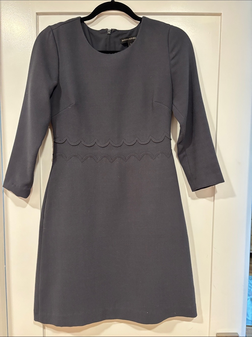 Banana Republic Navy Scallop-Waist Long Sleeve Dress